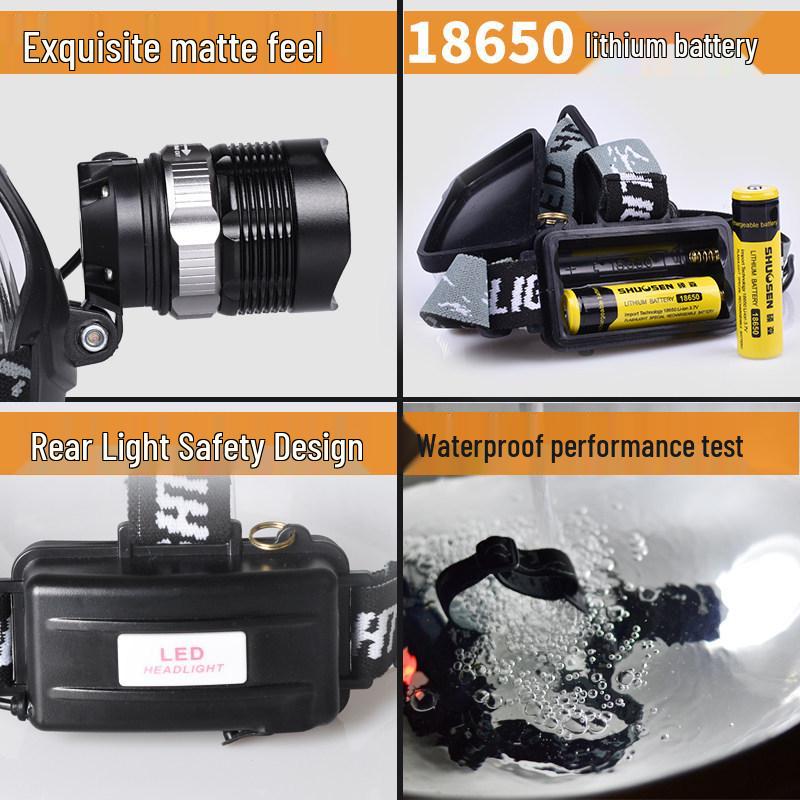 Super Bright Rechargeable T6 LED Headlamp with 3000 Lumens, Lithium Battery, Zoom Function, Ideal for Fishing and Mining