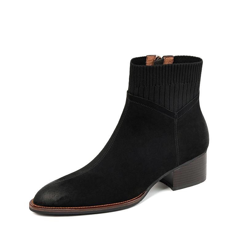NEW Fall/Winter Women Shoes Pointed Toe Chunky Heel Boots Genuine Leather Black Boots for Women Fashion Hight Heel Modern Boots