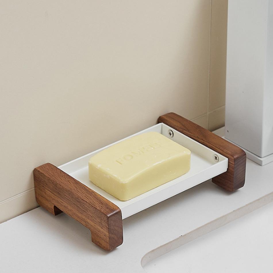 Wood Soap Dish Holder White Black Grey Aluminum Toilet Lavatory Hand Wash Bathroom Washbasin Shower Soap Holders Storage Shelf