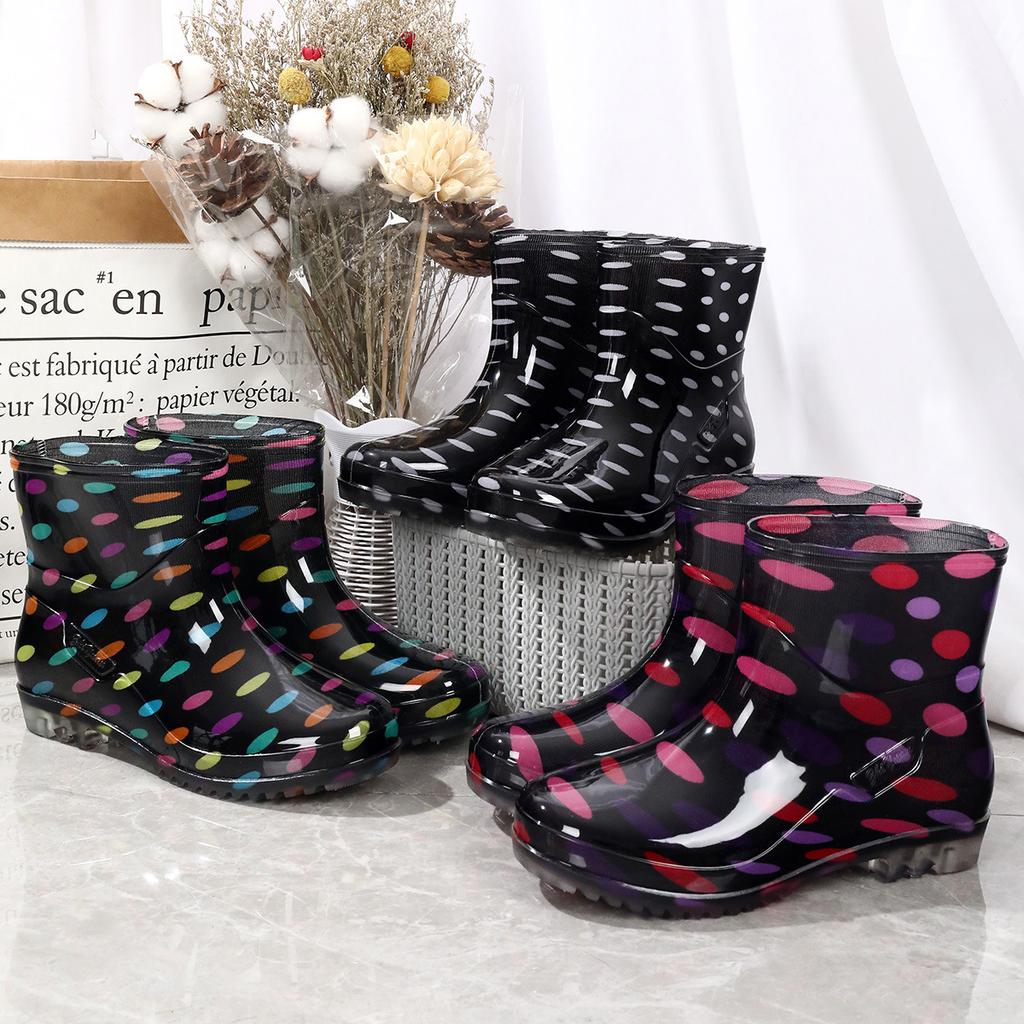 Fashion Fashionable Print Rain Boots Adult Women's Waterproof Boots Anti-slip Wear-resistant Shoes Mid-high Boot Rain Shoes 2026 New
