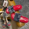 Thick-soled One-word Cool Slippers Fashionable Retro Denim Slippers Outer Wear Design Sense Beach Shoes Sandals Women's Foreign Trade