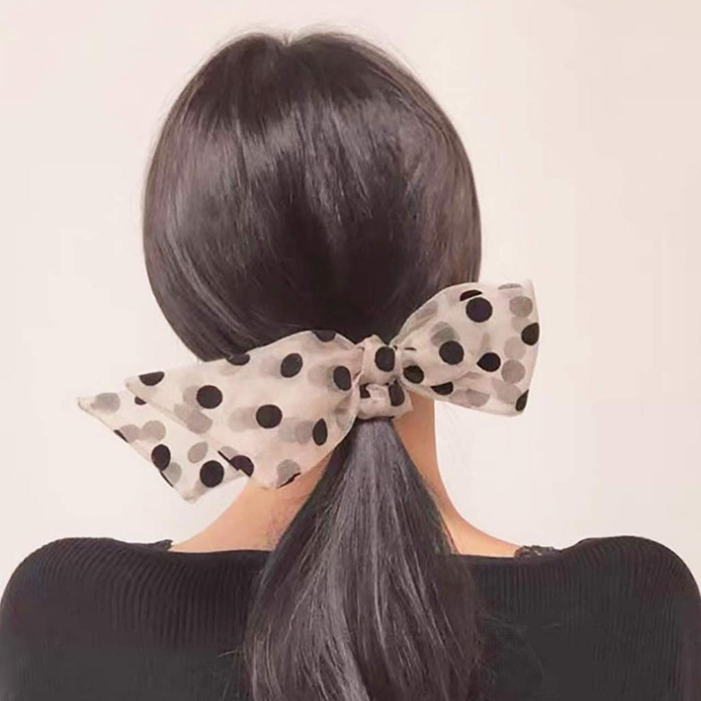 WHITE FANG Scrunchie Hair Tie with Polka Dot Stylish and Cute Hair Accessory for ZA073 Pattern, Women, (04 White)