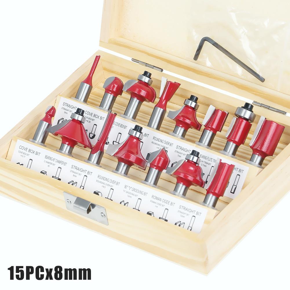 15-Piece Set 1/4 Handle 1/2 Handle 8 Handle 6 Handle Woodworking Milling Cutter Set 12-Piece Set Woodworking Slotting Milling Cutter