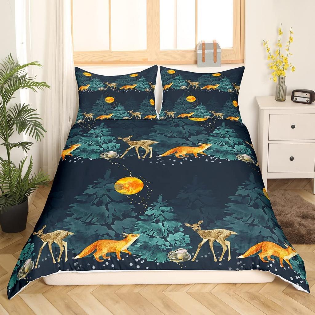 Pink Cute Animals Comforter Cover Set,Cartoon Elephant Duvet Covers for Kid Boy Girl Child King Queen Size Polyester Bedding Set