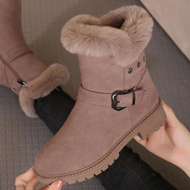 Ladies Snow Boots Mid Calf Half High Female Shoes Biker Elegant with Medium Heels Fashion Winter 2024 Novelty Padded Footwear 39