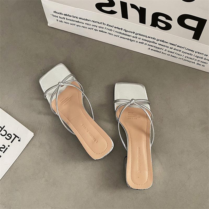 

Cool slippers summer outer wear women s shoes new silver square head with skirt thick heel sandals 40 серебряный