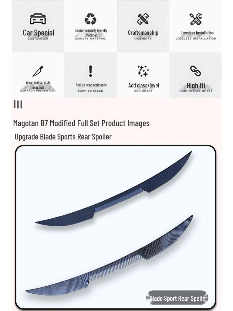 Compatible Volkswagen Magotan B7 Rear Spoiler, Blade Style (2012-2016), No-Drill Easy Install.