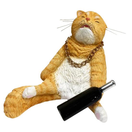 Yousheng Drunk Cat Figurine Resin Cartoon Cat Ornament Desktop Drinker Cat Decoration for Living Room Bedroom Cat Lover Gift