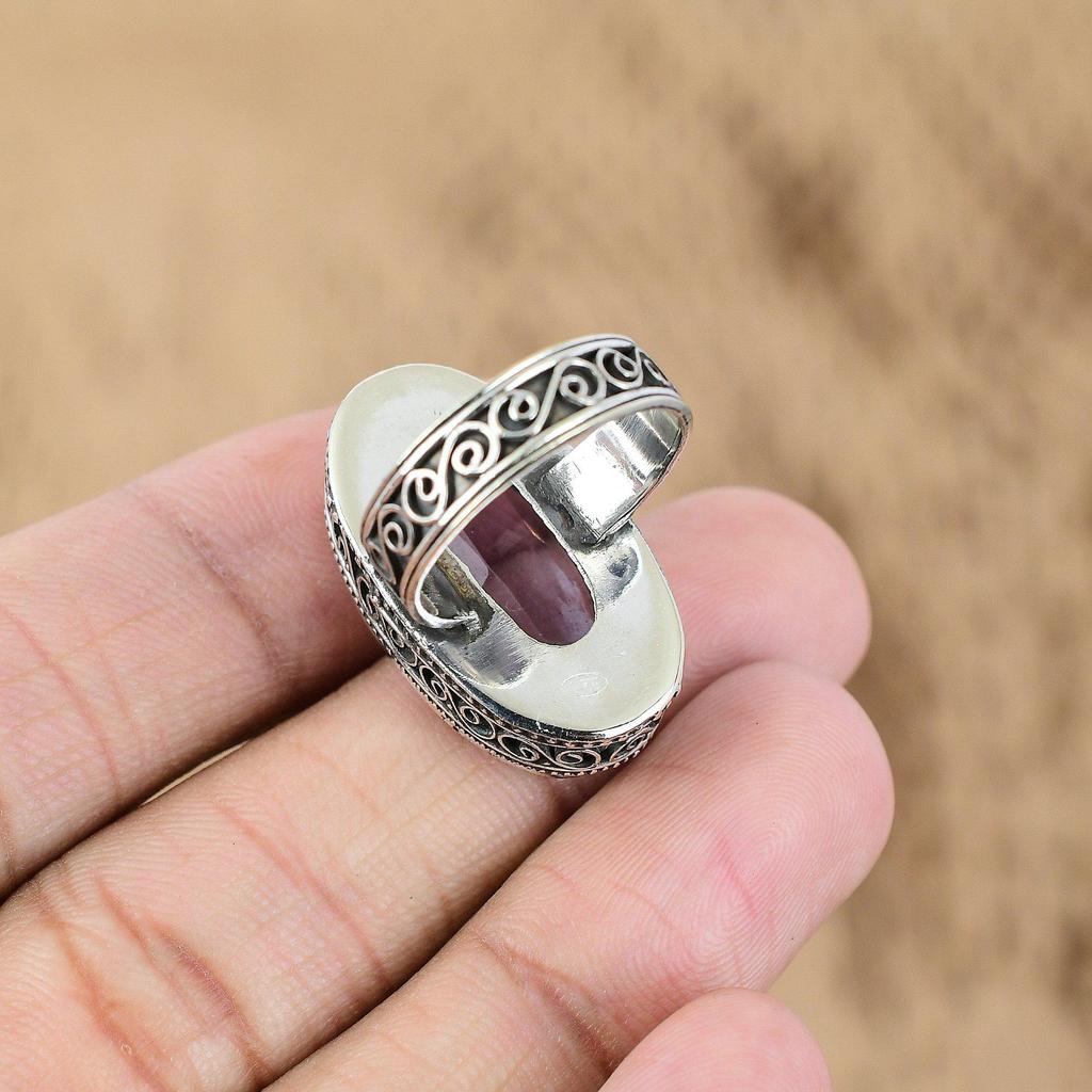 Oval Tanzanite Quartz Gemstone 925 Silver Promise Vintage Mother Birthday Ring