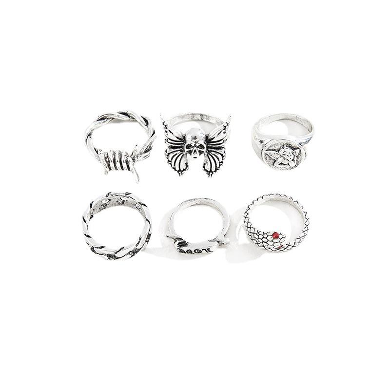 Men's 6-Piece Set: Exaggerated Retro Goth with Dark Heavy Metal and Thorns Snake Design