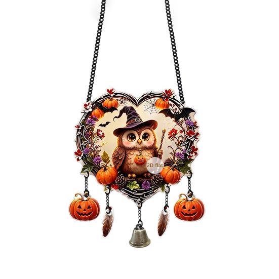 Halloween Party Supplies Acrylic Love Heart Wreath Ornament, Cartoon Owl Ghost Witch Ornaments Skeleton Hanging Decor, Festive Decoration Pendant with