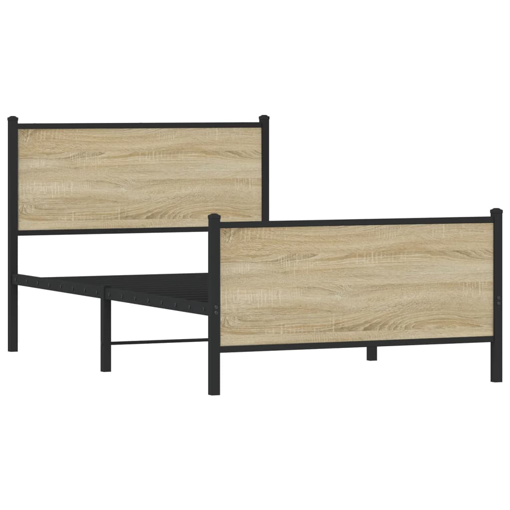 Metal Bed Frame Without Mattress Sonoma Oak Finish 107 X 203 Cm