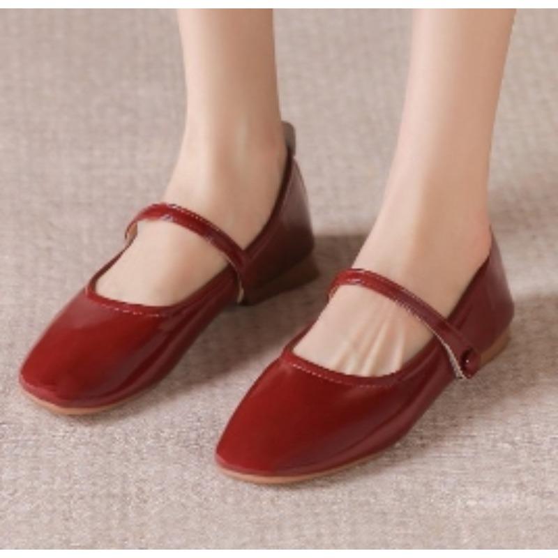 Fashion Spring New Round Toe Women Mary Jane Flat Shoes Shallow Ladies Casual Ballet Shoes Soft Sole Eelgant Leather Shoes Zapatos Mujer