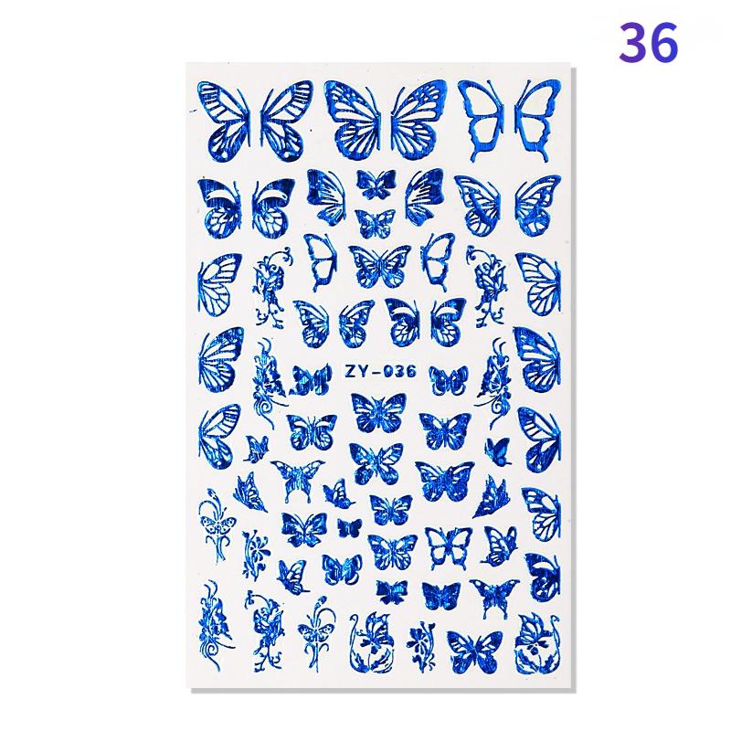 4Sheets Holographic 3D Butterfly Nail Art Stickers Adhesive Sliders Colorful DIY Golden Nail Transfer Decals Foils Wraps Decorations