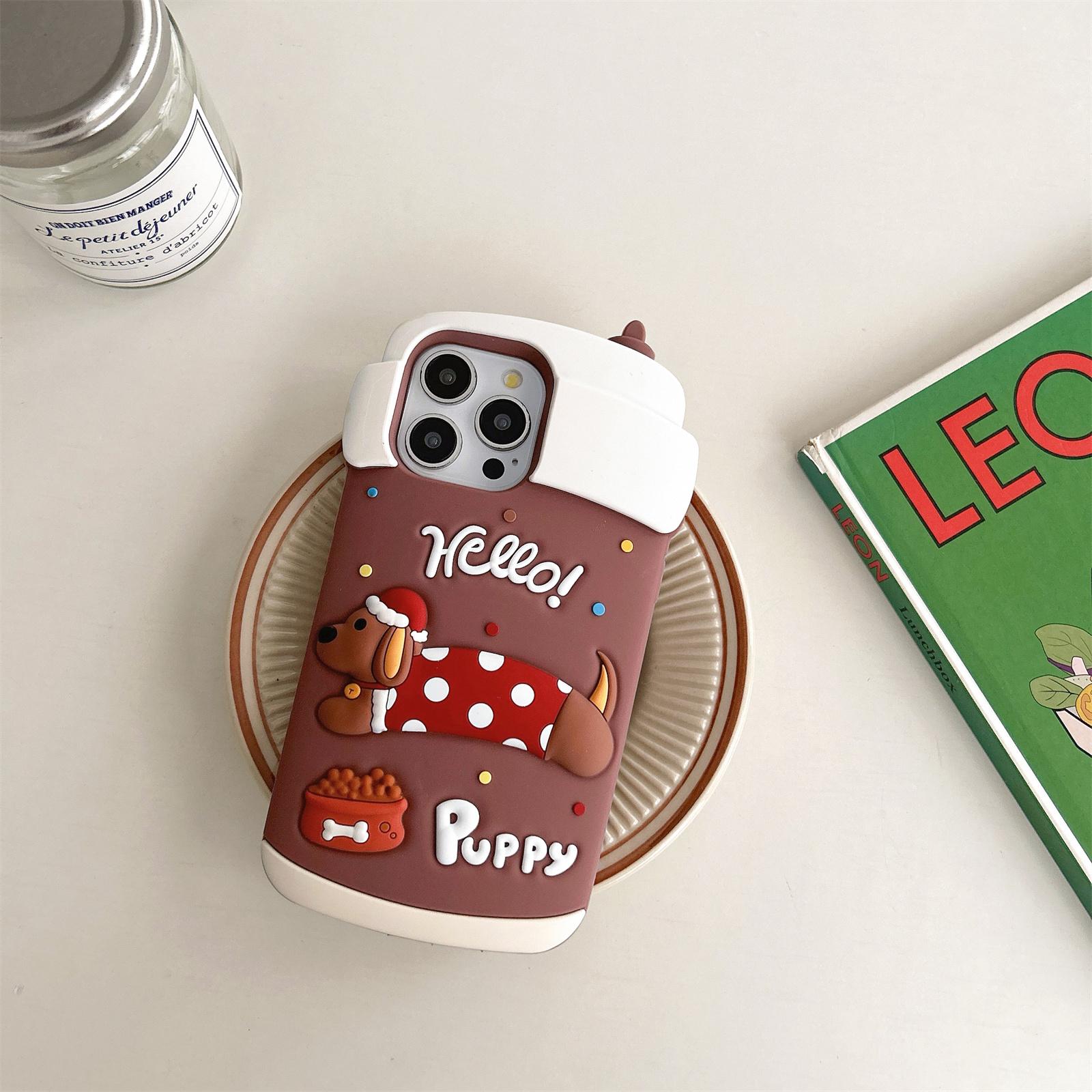 

For iPhone 16 Pro Max Silicone Case Cute Dachshund Coffee Cup Design Shockproof Phone Back Cover As Shown A