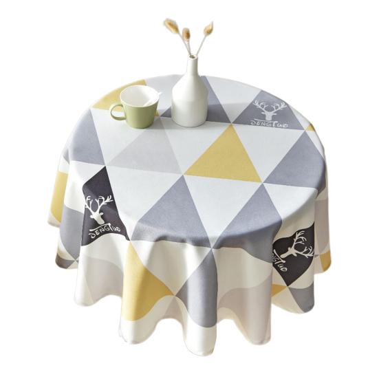 Tablecloth Nordic Style Plaid Print Round Shape Tablecloth Wrinkle Resistant Spill Proof Smooth Winter Table Cover Home Decor