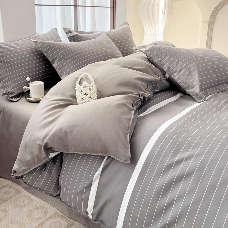 Soft Color Block Checkered Bedding Set Comfy 100% Washed Cotton Blue Plaid Duvet Cover Set King Queen Size Comforter Cover Sheet