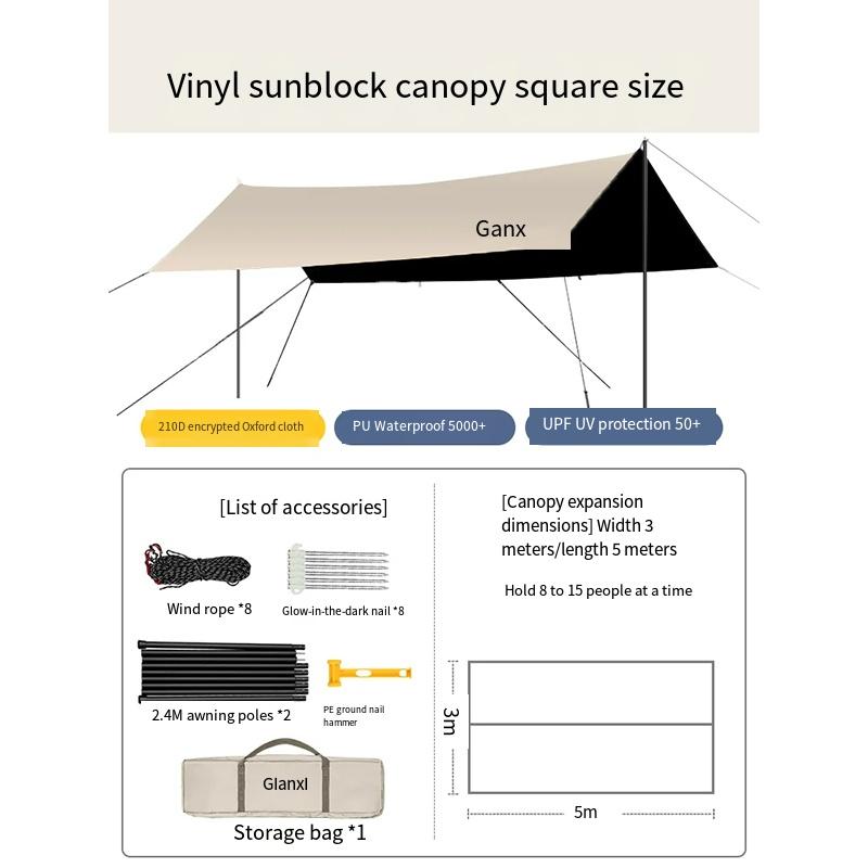 Outdoor Camping Oxford Fabric Silver-plated Awning Sunscreen And Rain-proof Sunshade Tent Ultra-lightweight Portable Tent