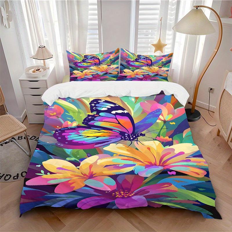 

3pcs Butterfly Flowers Soft and Comfortable Breathability, Bedding Set, Machine Washable, Suitable for All Seasons118 135x200cm