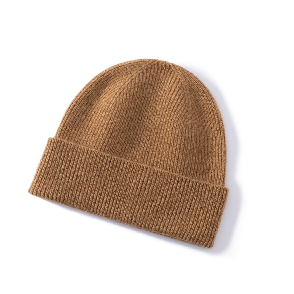 % Merino Pure Wool Knitted Wool Hat Autumn and Winter Warm Solid Color Flanged Cold Hat Men's and Women's Versatile Ear Protection Hat