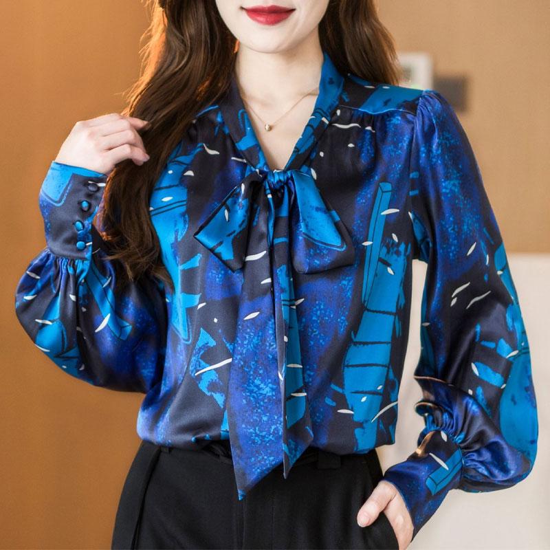 Stylish Elegant V-Neck Drawstring Bow Shirt 2023 Office Lady Spring Long Sleeve Women's Clothing Single-breasted Korean Blouse