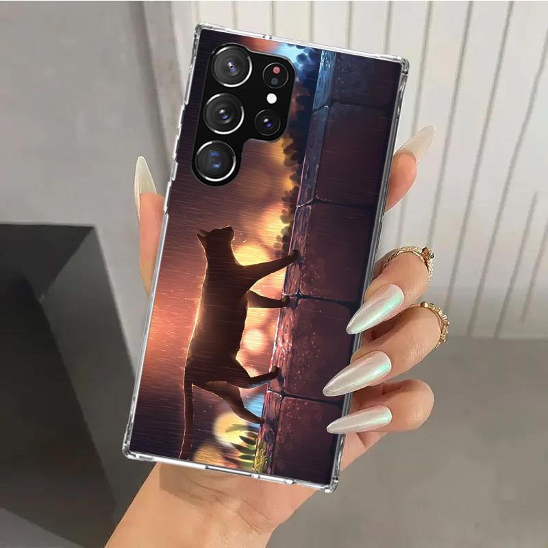 Anime Cat Rain Animal Phone Case for Samsung Galaxy S26 S24 S23 Ultra S25 Edge S22 S21 Plus S20 FE + Soft Print Shell Funda Gala