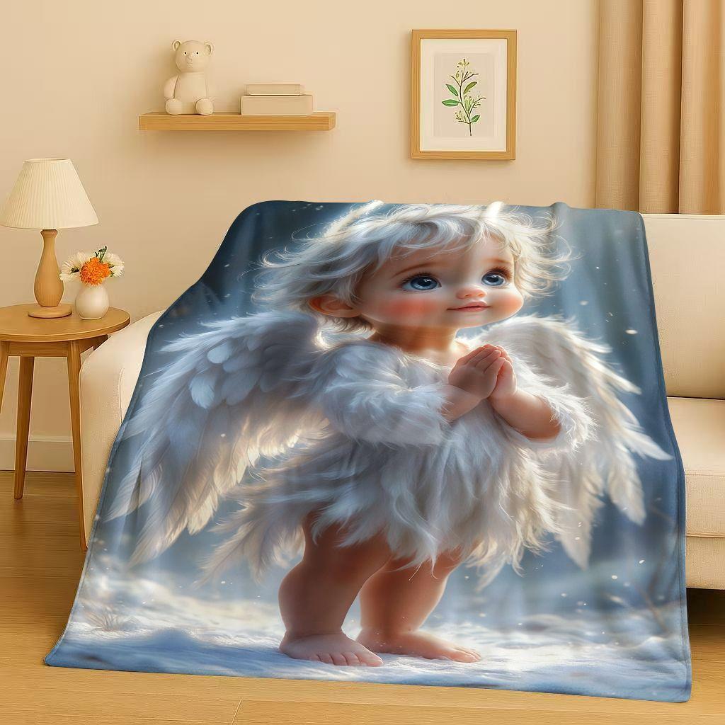 3D Luxurious Balote Angel Cupid Cartoon Flannel Blanket,Ultra Soft Warm Plush Throw for Home Bedroom Bed Sofa Cover Office Gift