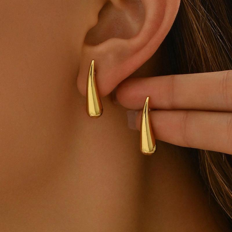 

1 пара модных длинных серег из нержавеющей стали в форме запятой для женщин, простых и универсальных, в хип-хоп персонализированном стиле для празднования праздников one-size золотой