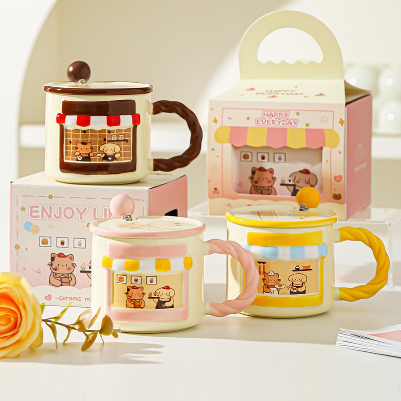 Cute Cartoon Mug Home Drinking Water Cup Office Ceramic Coffee Cup Cute High Looking Couple Water Cup