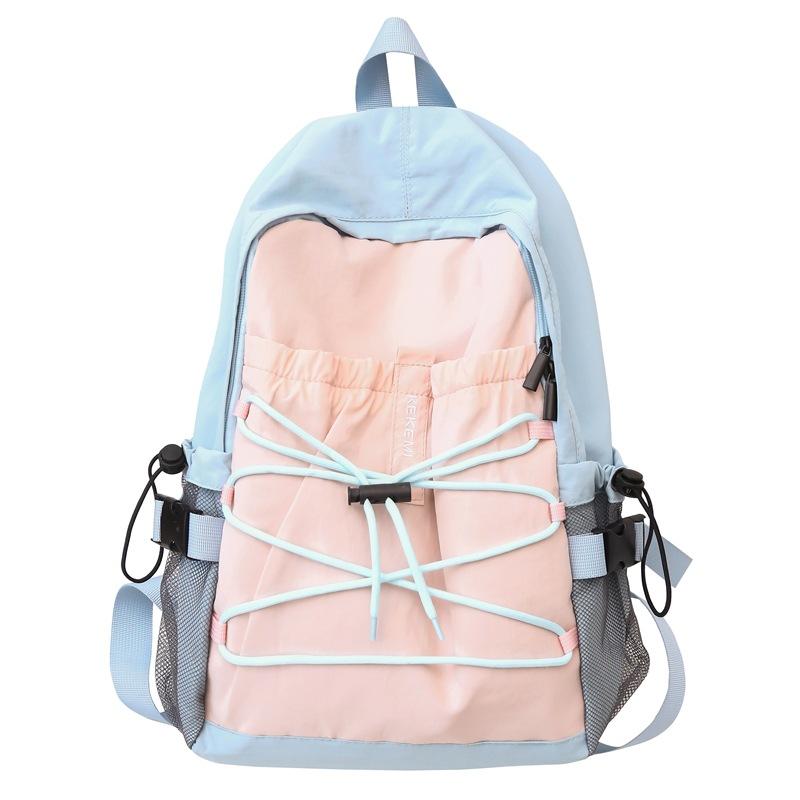 

Korean version ins contrasting color casual large-capacity drawstring backpack new sports travel bag student schoolbag without pendant светло-синий