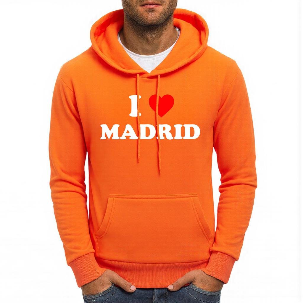 I Love Madrid Letter Printing Hoodies Male Autumn Casual Hoody Fleece Comfortable Pullover Pocket Oversized Mens Streetwear