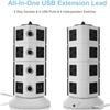 Régua de Energia Vertical Múltiplo Protetor contra Surtos Tomada de Extensão Comutada Individualmente Tomada USB Estação de Carregamento Cabo de 2m