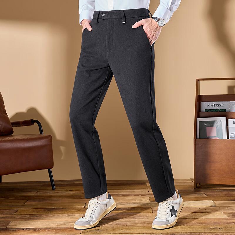 FAPAI Men's Half Elastic Waist Faux Wool Casual Pants