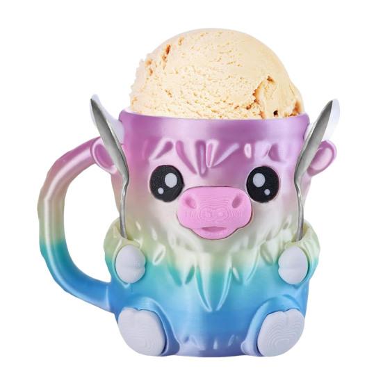 

Highland Cow Ice Cream Pint Holder with 2 Spoons Penguin Ice Cream Holder Reusable Popsicle Containers Beer Can Holder for Kitchen Cafe Restaurant D