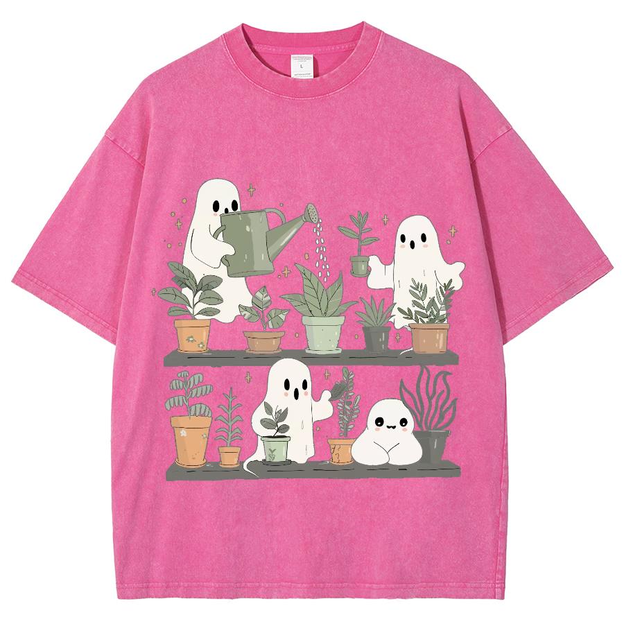 Cartoon Cute Ghost Print Women's T-Shirt Loose Wash Fashion Short Sleeve Summer Comfortable Cute Funny Style Top