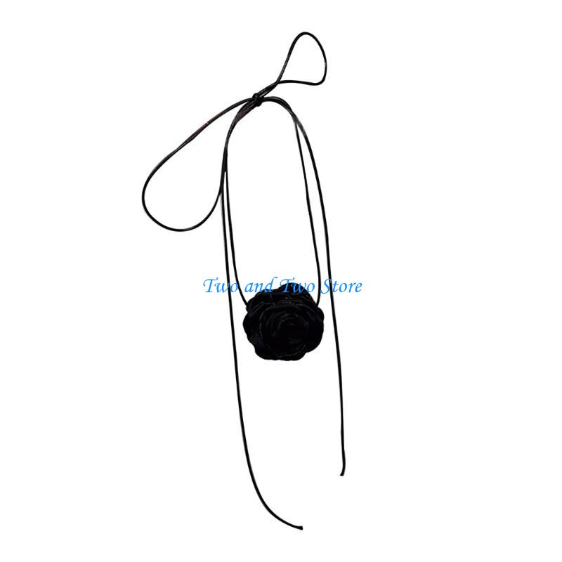 HX6F Cool Retro-Black Dinner Party Big Flower Lace Choker Collar Sexy Neck Band Necklace Flower Tie Cravat for Women Girls