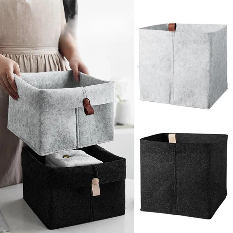 Filz-Aufbewahrungskorb Schreibtisch-Organizer-Box Mehrzweck-Organizer Kleidung Zeitschriften-Aufbewahrung Schwarz Grau Heimdekoration