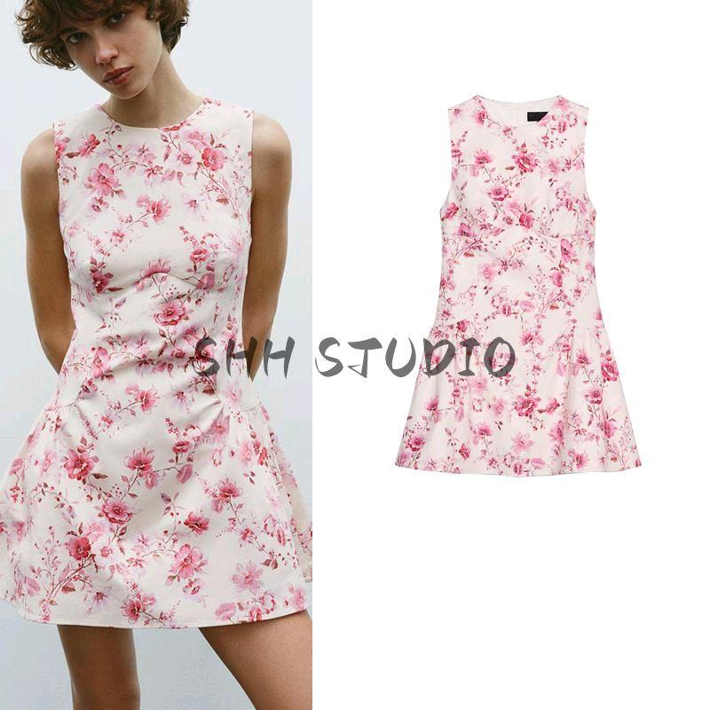 Spring New Women's Clothing French Style Design Poplin Flower Print Jumpsuit Dress 2542026