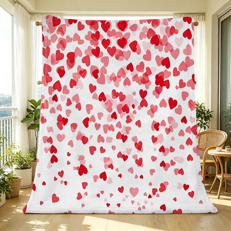 Lightweight Flannel Throw Blanket, Soft Cozy Heart Pattern Blanket, Warm Plush Home Decor Throw, Ideal Valentine's Gift for Couch & Bed