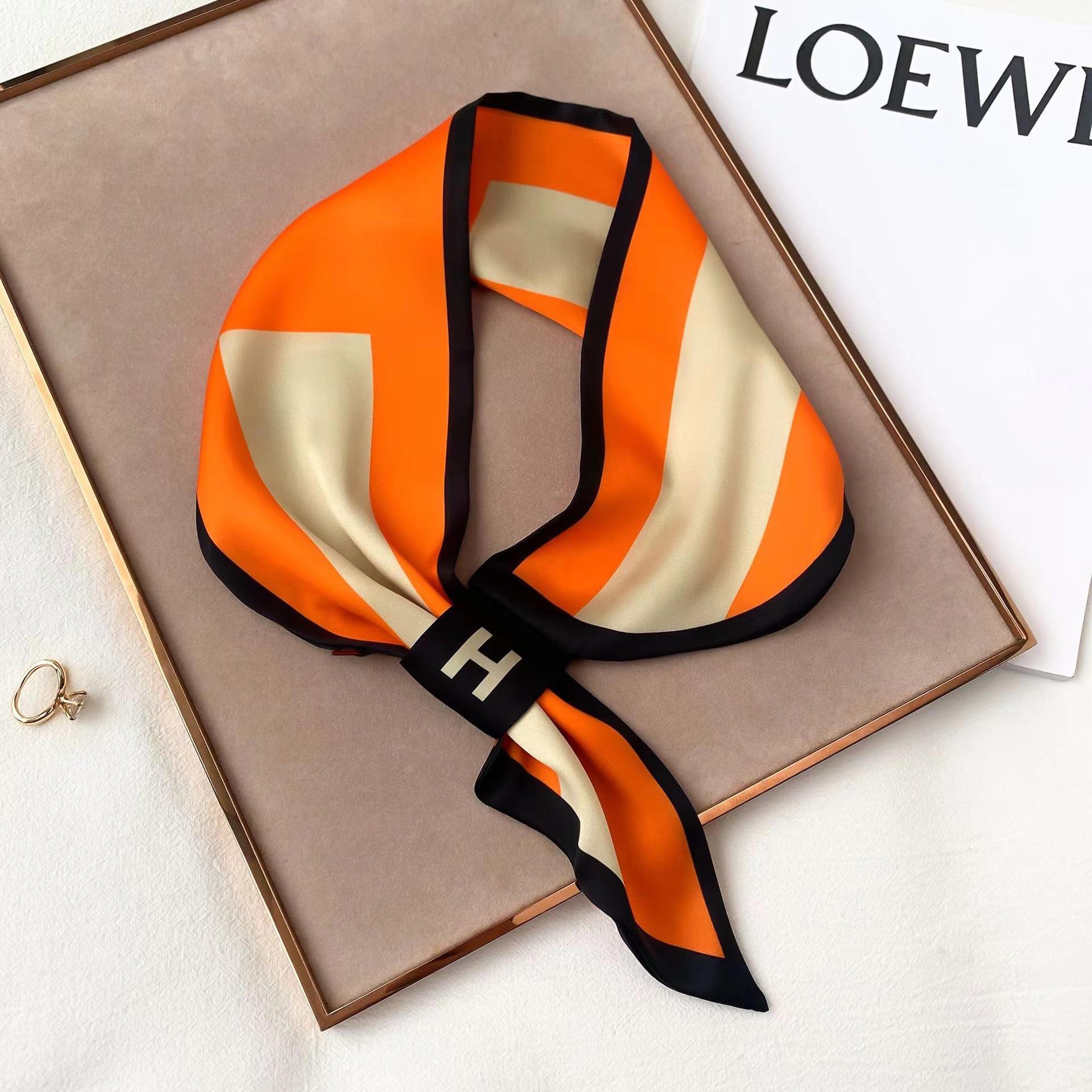 

Женский шарф из шелковой ленты в горошек - весна/осень, тонкий декоративный аксессуар в корейском стиле XED007 H bar кофейный/оранжевый