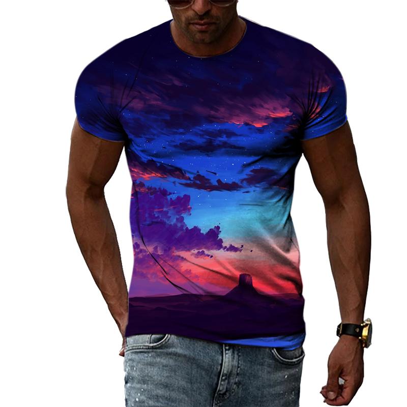 Summer Landscape Pattern T-shirts Casual Personality Hip-hop Trend Round Neck Tees Fashion Men's Street Cool Short-sleeve Top