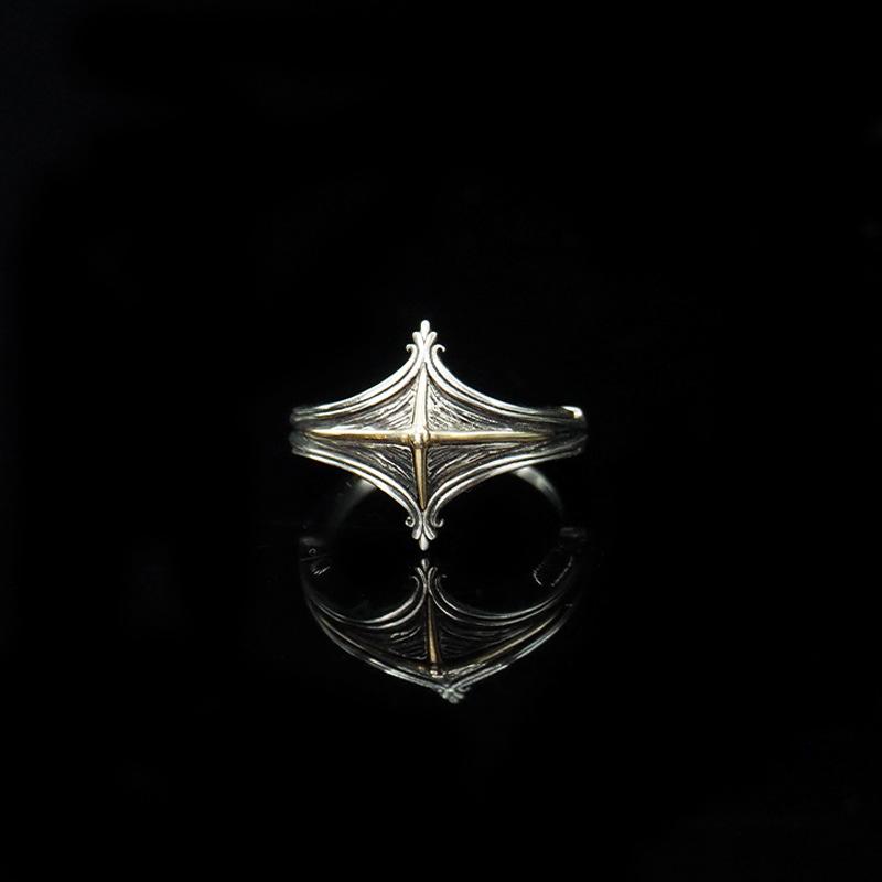 

Original Mangxing Cross Star Mark Rhombus Ring Personalized Retro European and American Punk Hand Jewelry resizable