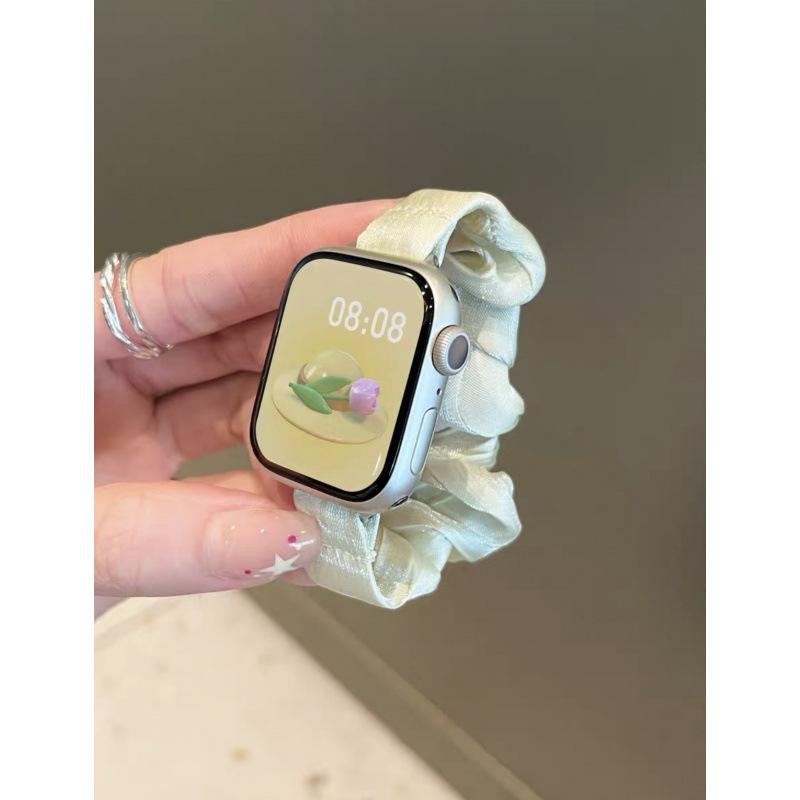 For AppleWatch8910 Apple Watch Strap iwatch11SE Feeling French Pearlescent Hairband Strap