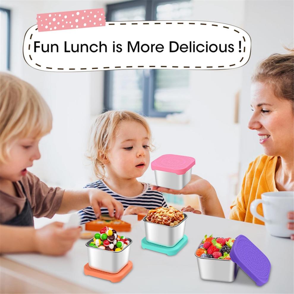 4Pack Stainless Steel Snack Containers for Kids, Mini Lunch Box (6Oz)