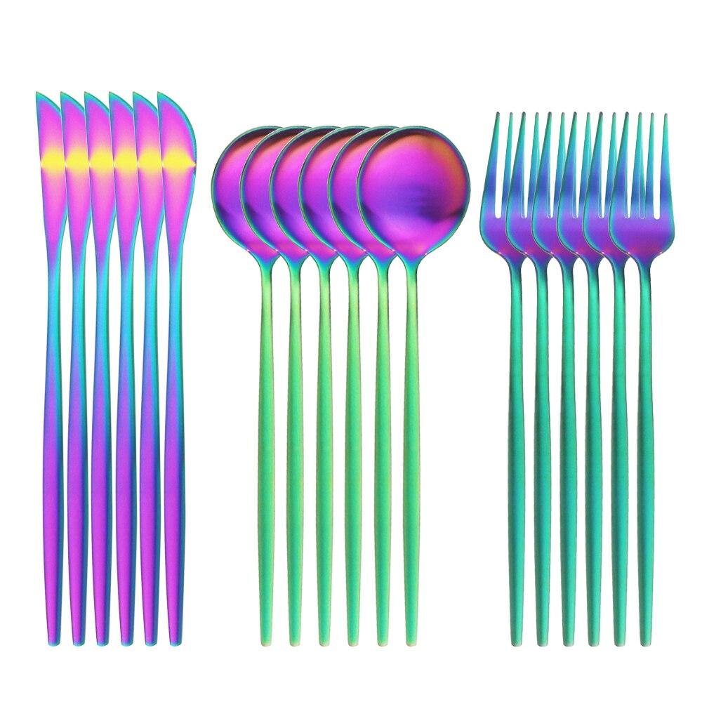 18pcs Colorful Cutlery Set Tableware Set Stainless Steel Dinner Knife Fork Spoon Matte Polishing Dinnerware Set