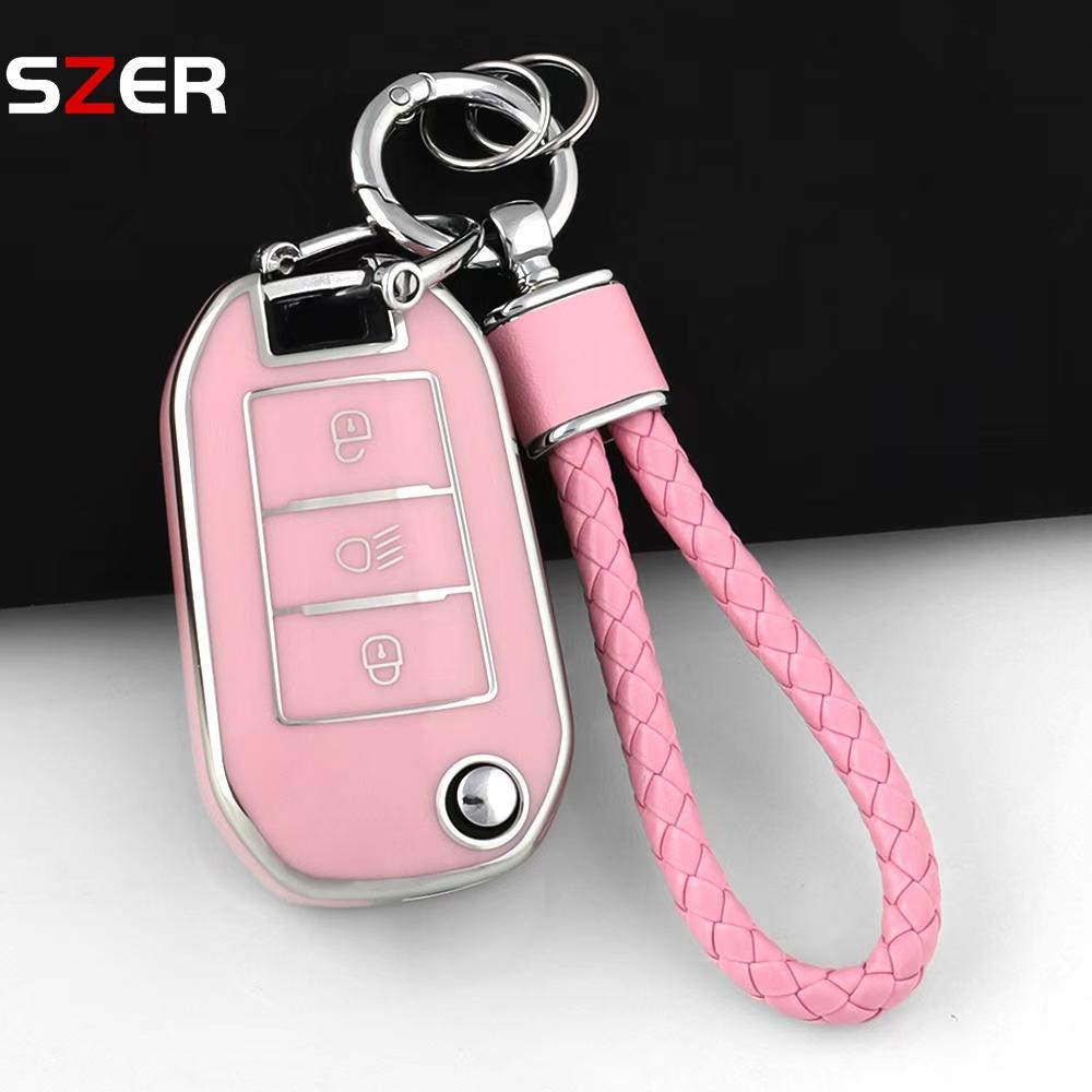 New Tpu Car Key Case Cover For Peugeot 208 308 408 508 2008 3008 4008 5008 For Citroen C3 C4 Cactus C6 C8 Protector Fob Keychain