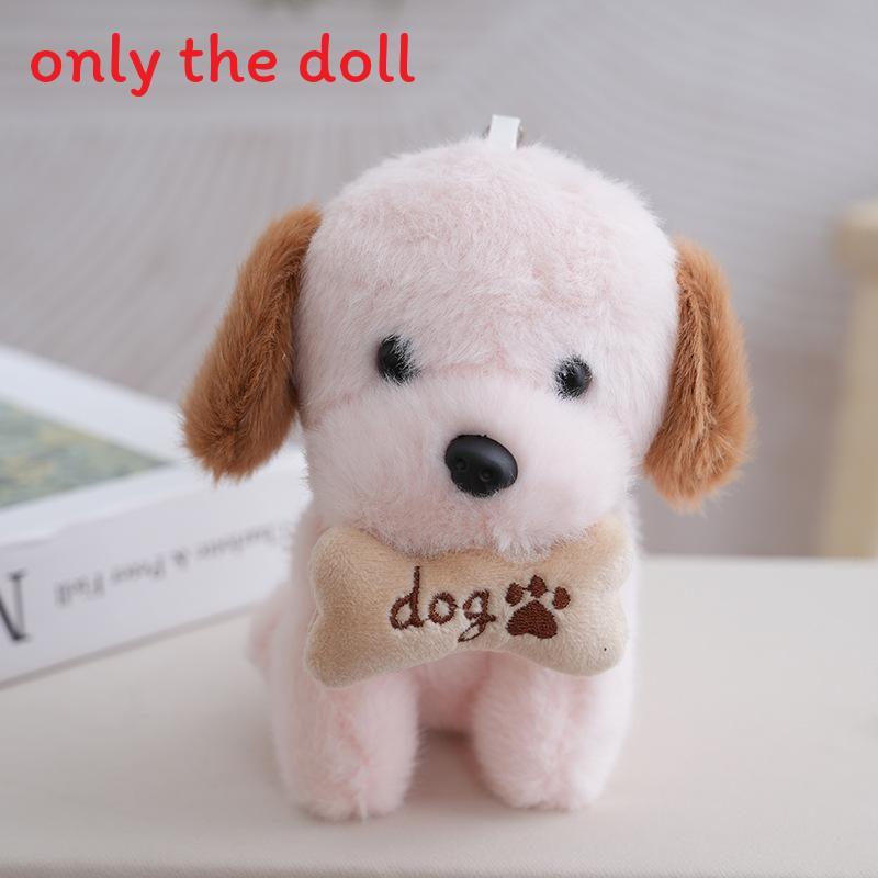Sitting Cute Dog Plush Toy With Bone Decor And Letter Embroidery For Gift Kids