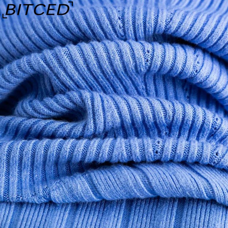 BITCED Women's Autumn Winter Plain Knitted Turtleneck Long Sleeve High Waist Sweater Dress