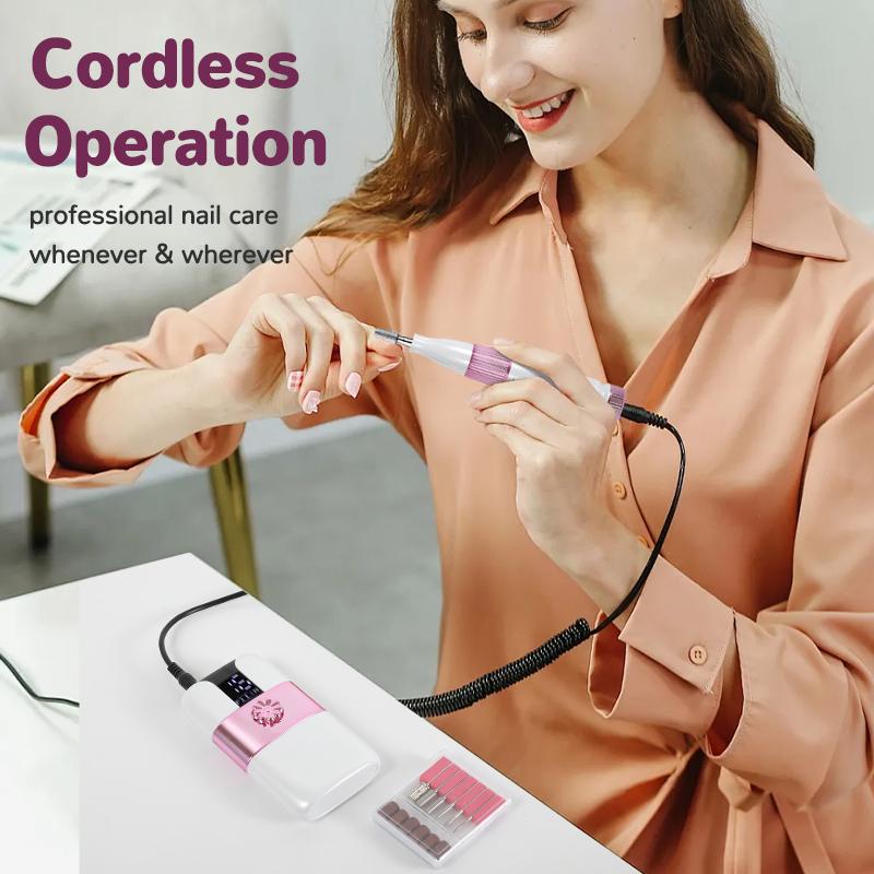 Silent Electric Nail File and Drill Kit - Anti-Splash Manicure Tool with Rechargeable Low Noise Polishing for Home