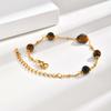 Heart-shaped Tiger Eye Natural Stone Charm Bracelet for Women, Stainless Steel Link Chain Waterproof Gold Plated Jewelry Gift